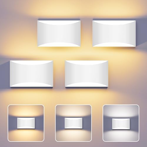 White Modern LED Wall Sconce, 3 Colors Hardwired Indoor Wall Lights by TingMiao