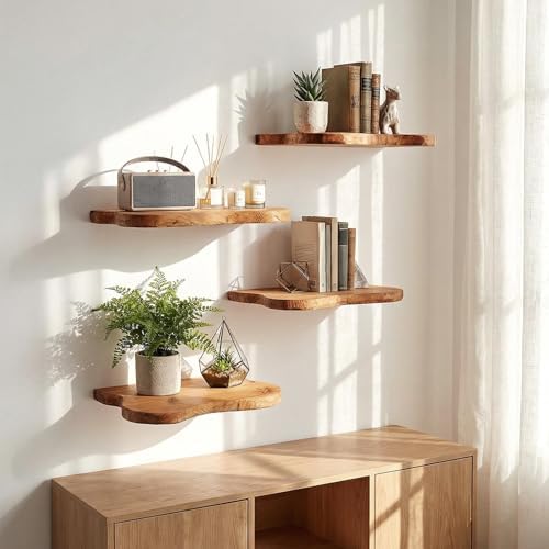 Pinkunn 4 Pcs Solid Live Edge Floating Shelves - Image 5