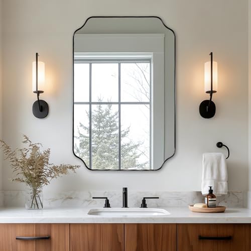 ANDY STAR 20"x30" Matte Black Mirror, Bathroom Vanity Mirror, Modern Scalloped by ANDYSTAR
