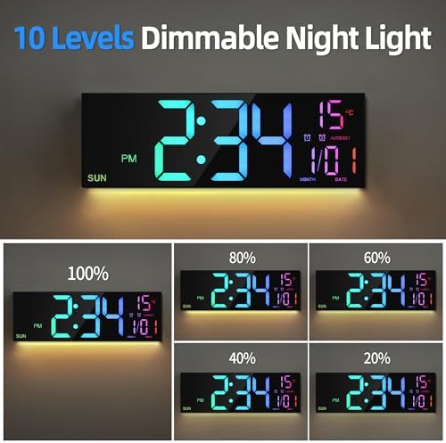 LEIKE 16.2" Digital Wall Clock – RGB, Dual Alarm, Auto-Brightness - Image 4