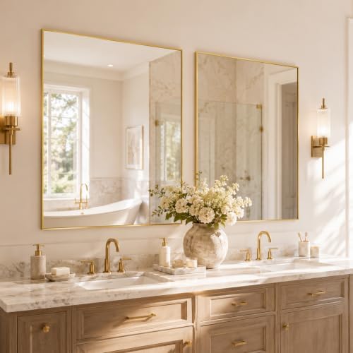36"x36" Brushed Gold Framed Square Bathroom Vanity Wall Mirror - Image 6