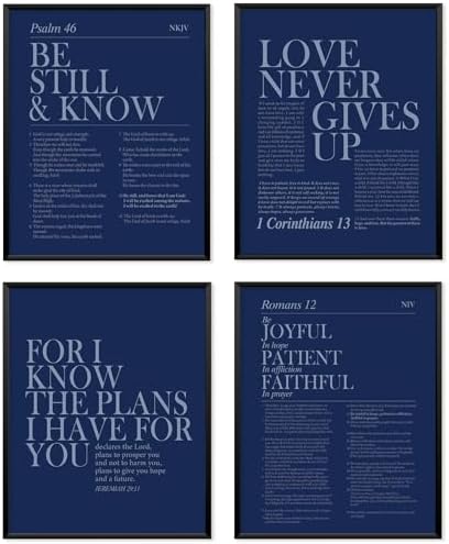 Locomiss Navy Blue Christian Wall Art Decor, Modern Bible Verse Prints by Unknown