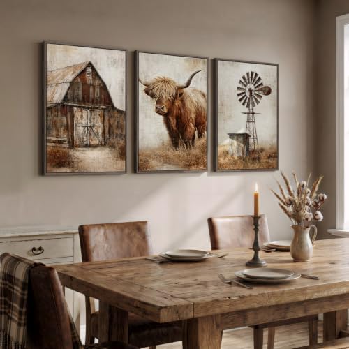 Framed Farmhouse Highland Cow Wall Art - Image 3