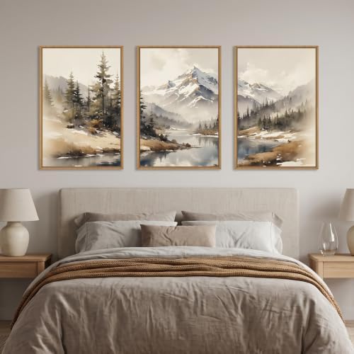 Boho Misty Mountain Watercolor Framed Canvas Wall Art Set-16"x24"x3 - Image 4