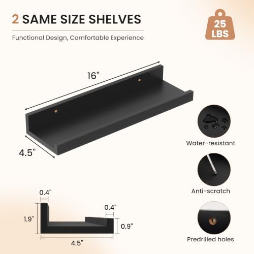 Dreamland Picture Ledge Shelf for Wall, Floating Shelves Set of 2, 16 inch Long - Image 3