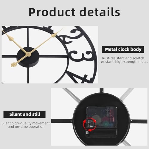 Wall Clock Battery Operated, Silent Non Ticking Modern Rustic Metal Small Clocks - Image 3