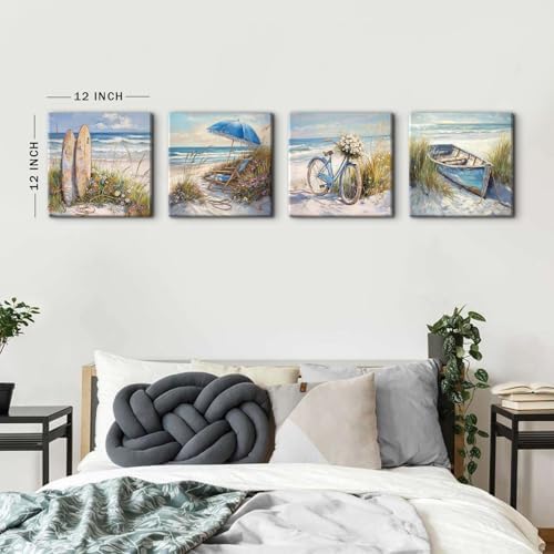 Beach Bathroom Wall Art Decor Rustic Coastal Landscape Bike Boat Surfboard - Image 6