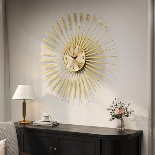 Cuspin 30 Inch Gold Large Wall Clock, Mid Century Modern Sunburst Clocks - Image 2