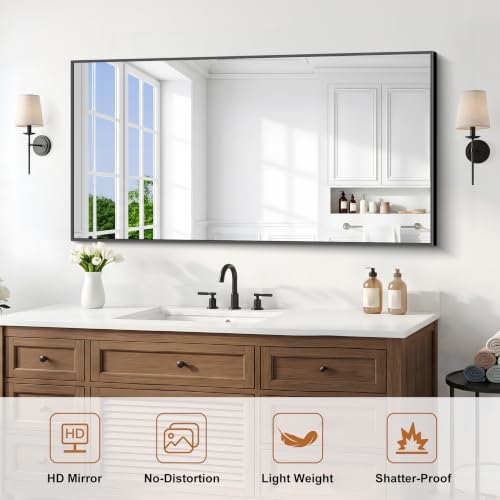 DESBING Black Bathroom Mirror for Wall, 24x48 Inch Rectangle Mirrors - Image 2