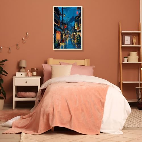 Unframed Rainy Japanese Street Canvas Wall Art 16x20in - Image 6