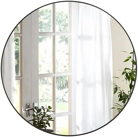 Black Round Mirror 30 Inch, Circle Bathroom Vanity Mirror by WIOWUR