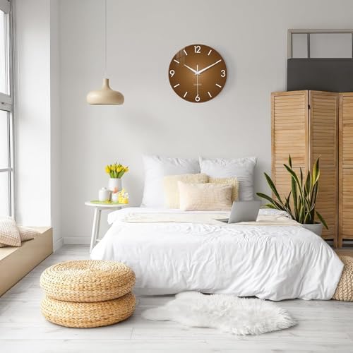 XFM Modern Glass Wall Clock for Living Room 14 Inch Brown - Image 3