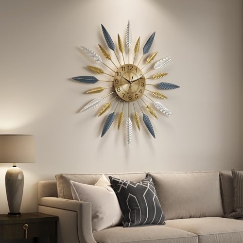 Cuspin 30 Inch Large Wall Clock Gold Mid Century Modern Sunburst Wall Clock - Image 2