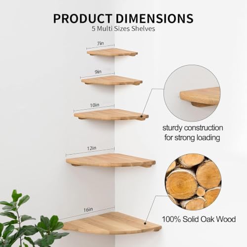 Corner Floating Shelf 10inch Solid Oak Wood Floating Corner Shelf - Image 5