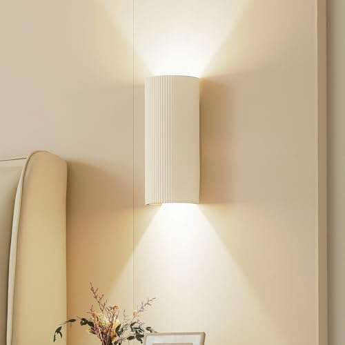 12" Modern Ribbed Plaster Wall Sconce, Indoor Wall Lamp by Lucande