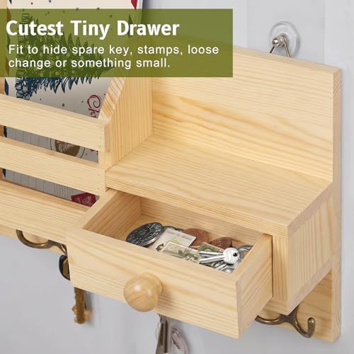 Key Holder Wall Mount, Wooden Key and Mail Organizer - Image 4
