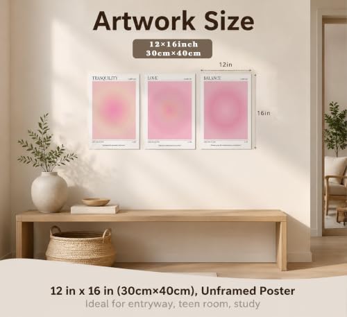 3Pcs Pink Aura Gradient Unframed Canvas Wall Art, Positive Aesthetic Decor - Image 2
