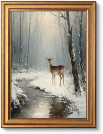 VIYYIEA Christmas Reindeer Wall Art Snowy Landscape Painting 12x16 In by VIYYIEAART