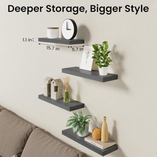 BAYKA Gray Floating Shelves 15.7in, Wall Mount Rustic Wood Shelf - Image 6