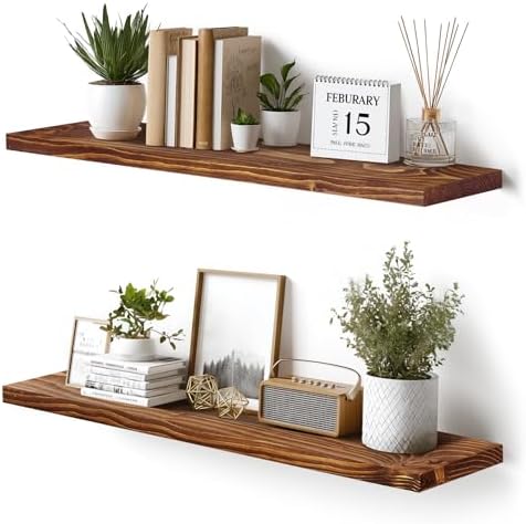 36x5.8x0.8in Floating Wall Shelves Rustic Solid Wood 2-Pack by ABSWHLM