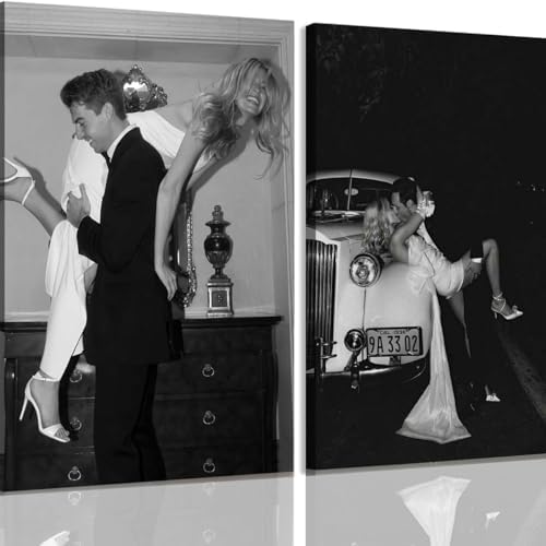 2pcs Fashion Vintage Wall arts Black and White Posters Prints Couple Canvas by Unknown
