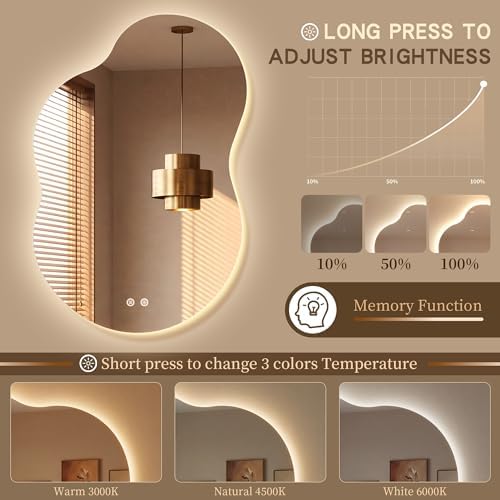 36''x24'' Backlit Mirror Bathroom Wall Cloud, LED Bathroom Mirror Frameless - Image 6