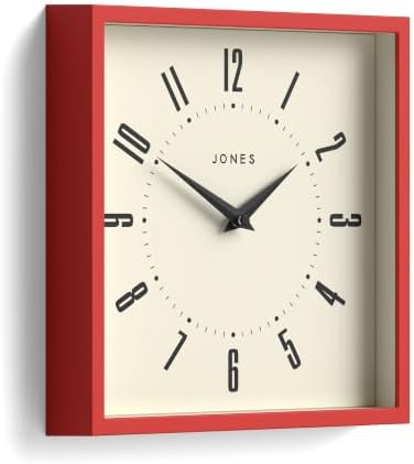 JONES CLOCKS® Box wall Clock | Retro Square Clock | 10" | Red | Easy to Read - Image 2