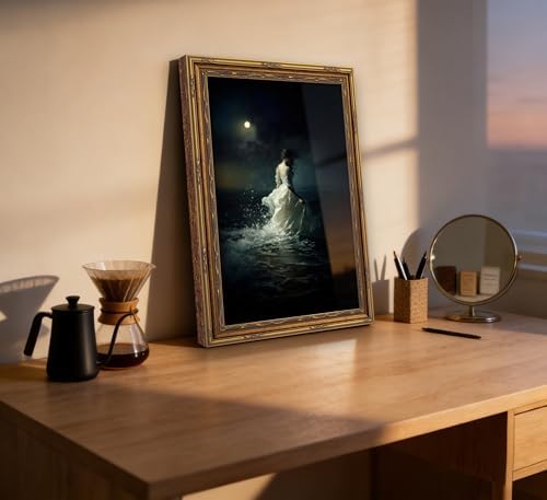 Vintage Gold Framed Woman Canvas Wall Art Dark Academia Gothic Painting Picture - Image 6