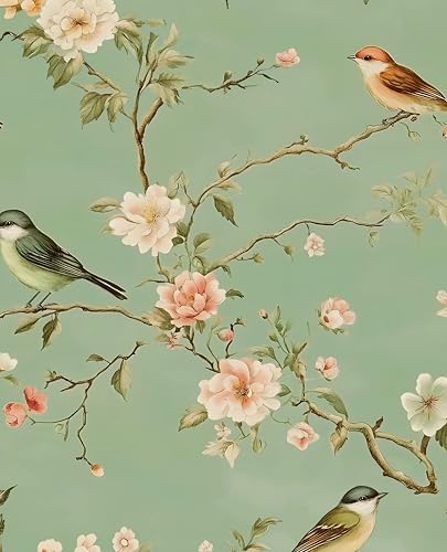 Laatse Vintage Floral Bird Wallpaper Peel and Stick 17.5" × 118" by Laatse