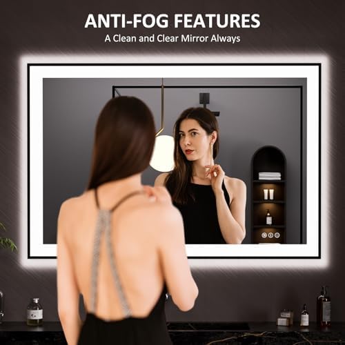 LOAAO 48"X32" LED Bathroom Mirror Black Framed - Image 2