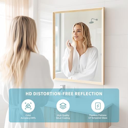 Oak Wood Effect Framed Wall Mirror, 36x40 Rectangle Mirror - Image 3