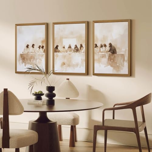 Jesus Wall Art Set of 3 Last Supper Wall Decor Christian Canvas Wall Art - Image 3
