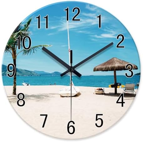 XFM Blue Beach Wall Clock 12 Inch Silent Non-Ticking by XFMWallClock