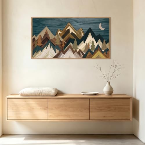 BINCUE Mountain Wall Art Framed Canvas Wall Art Nature Forest Wall Decor Rustic - Image 3