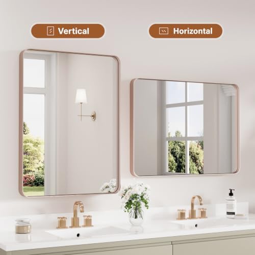 Kosmonia 30x22 Inch Bathroom Vanity Mirror Brushed Rose Gold - Image 7