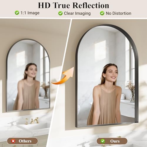 30"x20" Black Arched Mirror, Arched Wall Mirror - Image 2