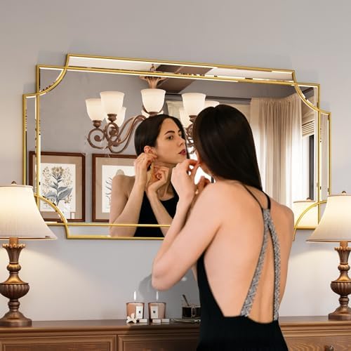 Kelly Miller 28"x50" Gold Foil Scalloped Edge Decorative Vanity Wall Mirror - Image 3