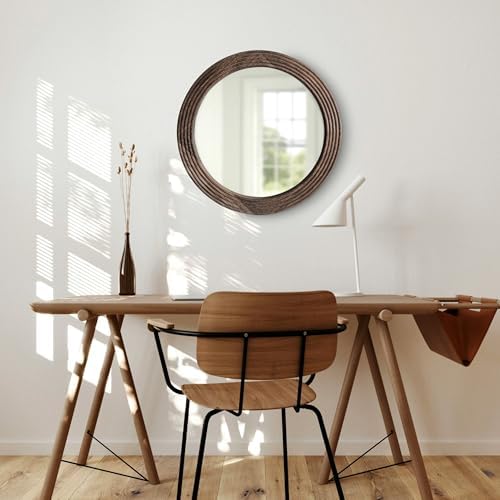LOSOUR Round Mirror, Farmhouse Decor Solid Wood Frame Wall Circle Mirror - Image 6