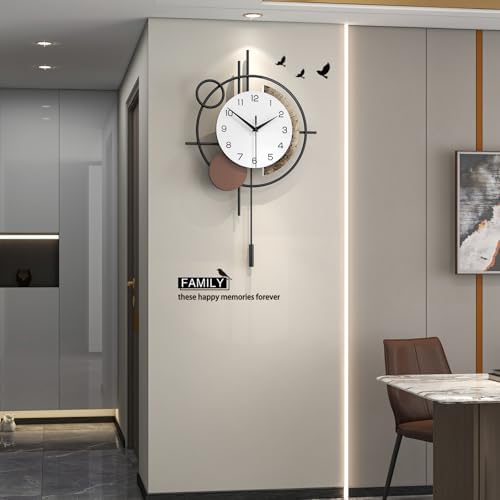Large Modern Wall Clock with Pendulum Silent Battery Operated - Image 3