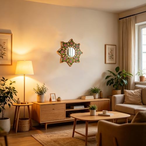 Starburst Decorative Wall Mirror Green Floral Boho Moroccan Wall Mirror - Image 5