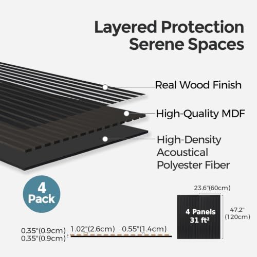 AKUMAX Extra-Thick 0.7" Wood Slat Acoustic Wall Panels, 4 Pack 47.2" x 23.6" - Image 5