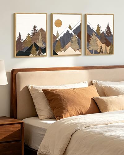KUVIOKE Landscape Mountain Wall Art Set 11x14in Natural Framed - Image 4