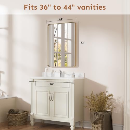Kosmonia 32x24 Inch Bathroom Vanity Mirror Brushed Champagne Gold - Image 2