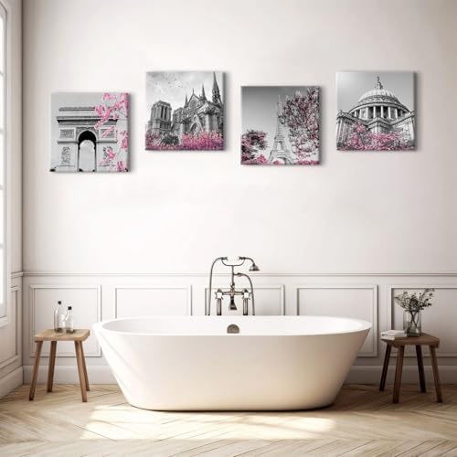 Paris Eiffel Tower Wall Art for Bedroom Pink Paris Wall Decor Black and White - Image 5