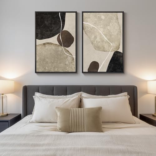 Large Framed Neutral Black Brown Abstract Wall Art - Image 4