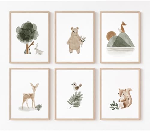 Woodland Nursery Wall Art Decor Set of 6 Animal Canvas Wall Decor Pictures Baby - Image 6