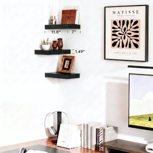 Black Floating Shelves for Bathroom, 12 Inch Small Shelves Set of 3 - Image 2