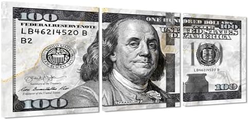 Money Pictures Wall Decor 3 Panels One Hundred Dollars Pictures Wall Art Grey by YatsenBridge