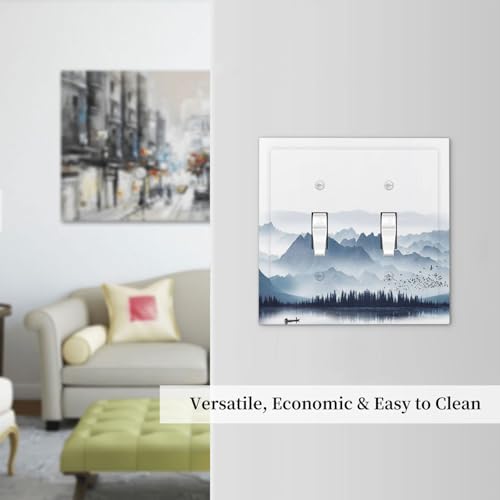 Decorative Switch Plates Mountain Foggy Lake Boat Grey Blue Forest Birds 2 Gang - Image 7