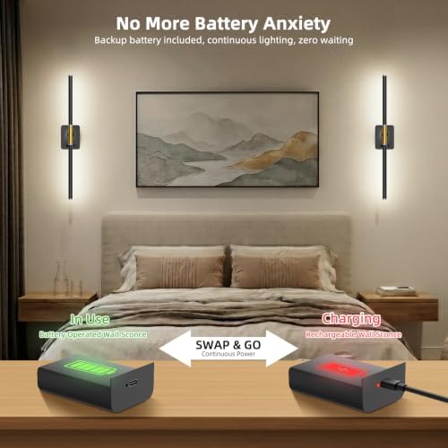 Battery Operated Wall Sconces Set of 2, Detachable Battery - Image 3
